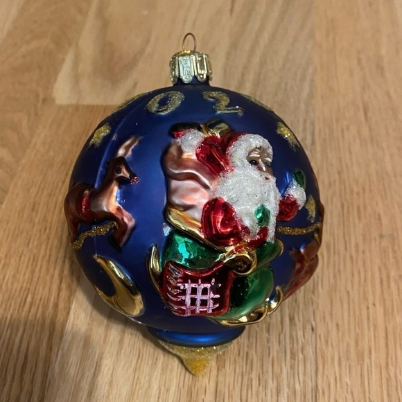 Millennium 2020 Vintage European Blown Glass Ball Ornament Santa Reindeer Blue - Picture 2 of 8